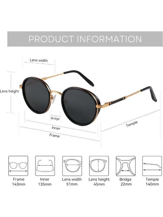 Retro Round Polarized Steampunk Sunglasses - Vintage Metal Frame UV400 Shades main image 6